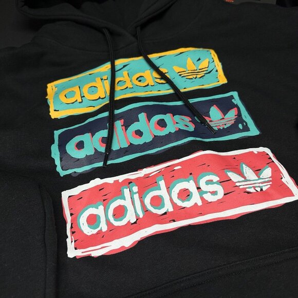 Adidas Originals HT7333 Tri Linear Black Fleece Hoodie Sweatshirt Men’s Sizes - Picture 2 of 6